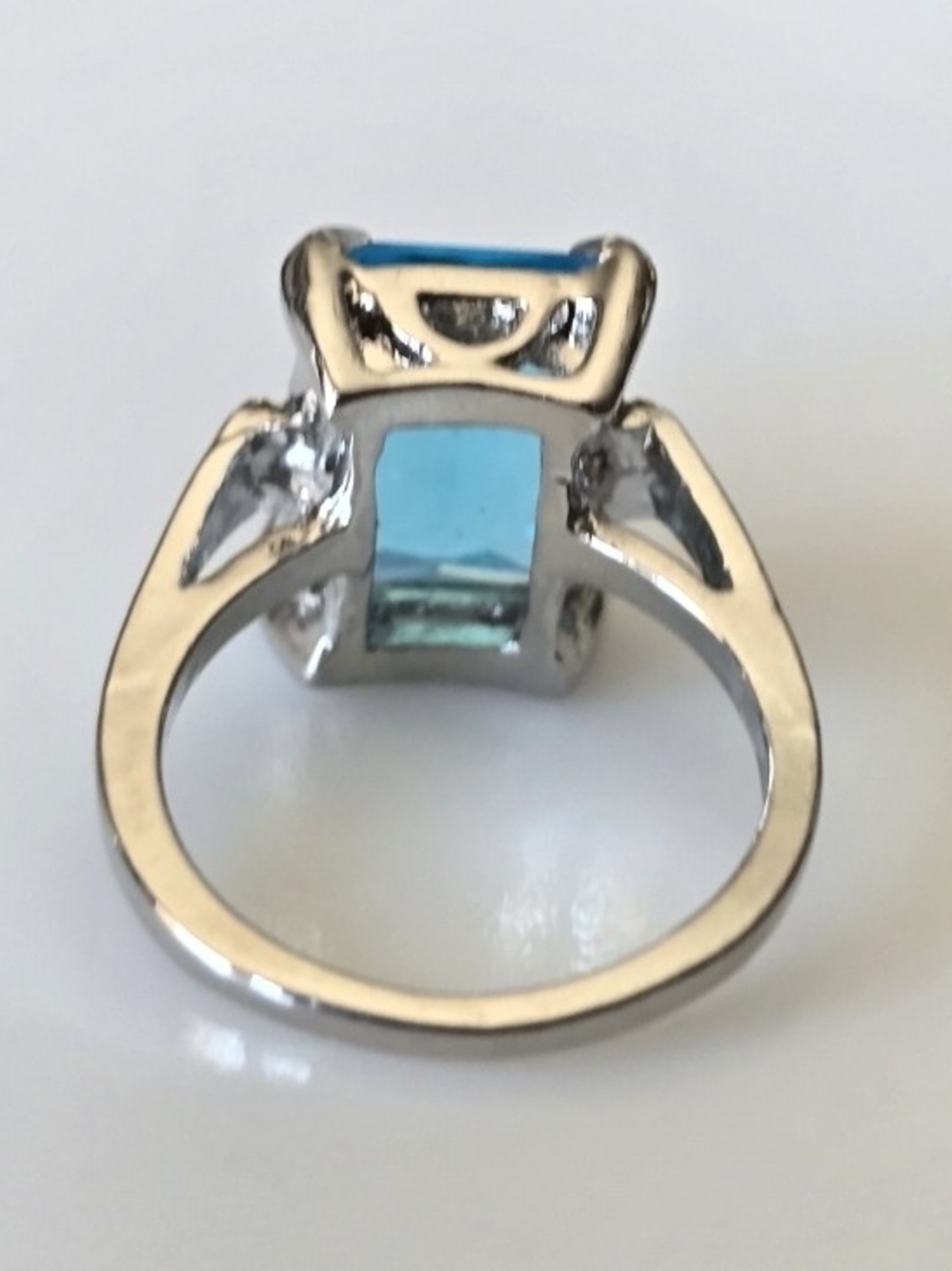 Blue Rectangular Gemstone Ring with Accent Crystals Size 7 8.5 Silver Blue * - Picture 9 of 9
